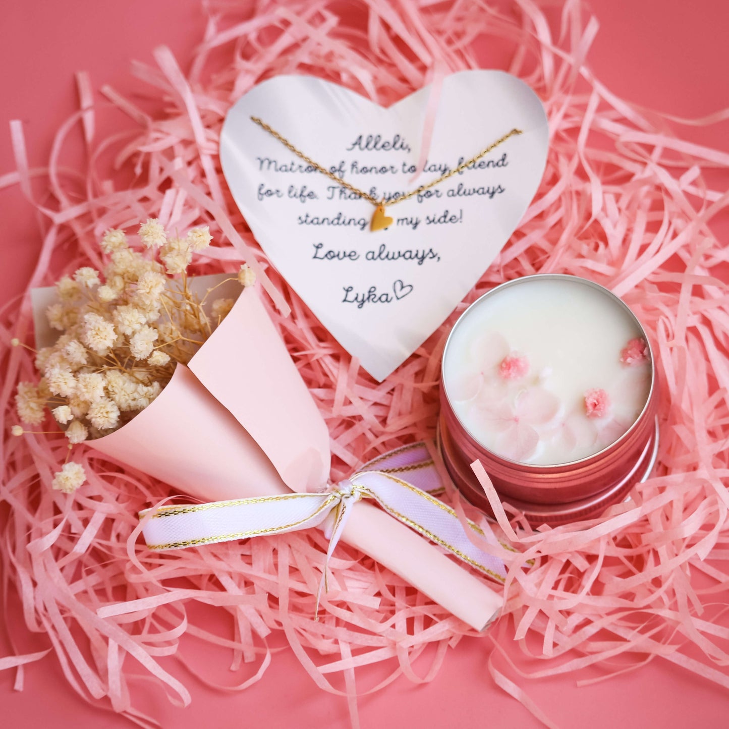 Bridesmaid Wedding Favors (Personalized Necklace + Candle)