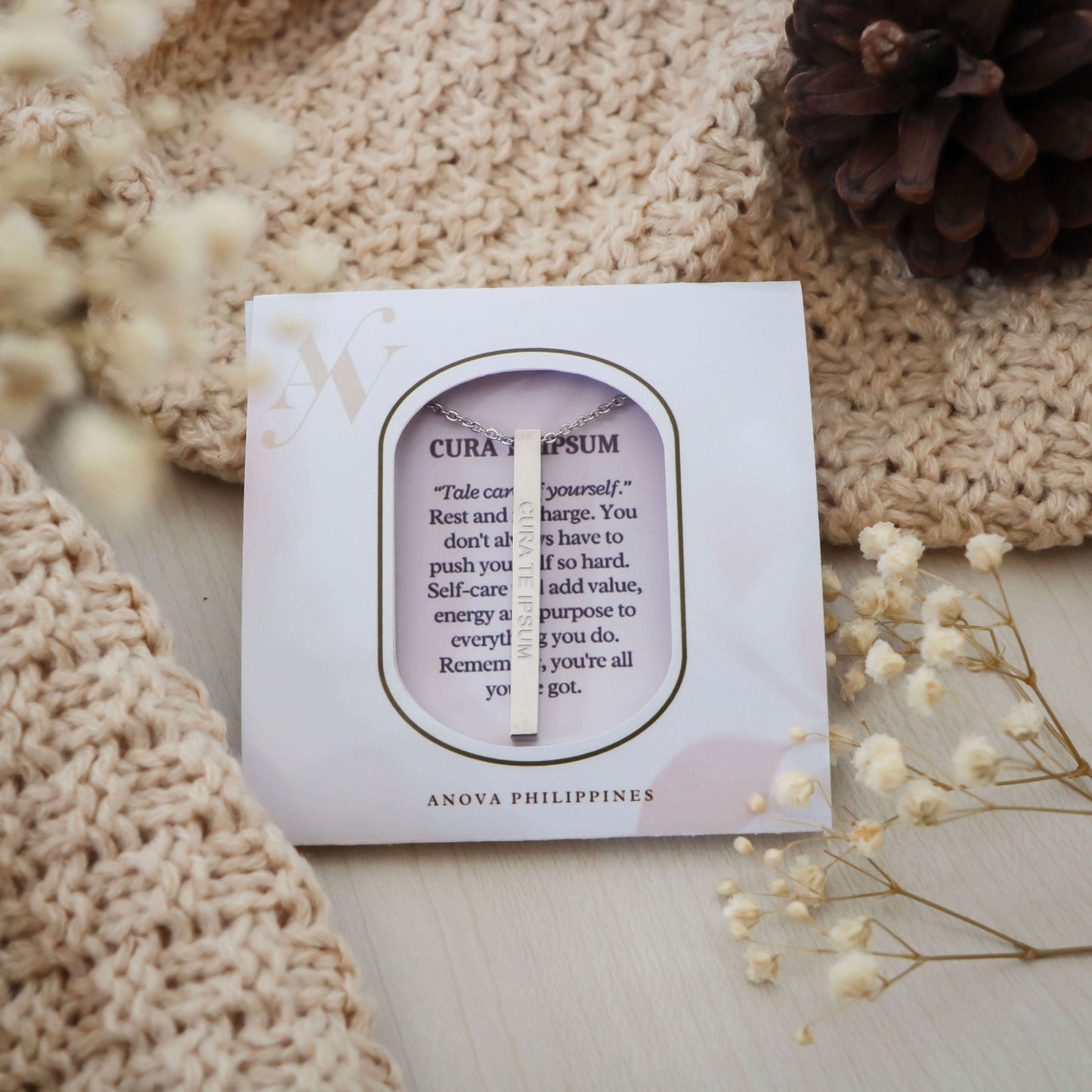 Cura Te Ipsum "Take Care of Yourself" Bar Necklace