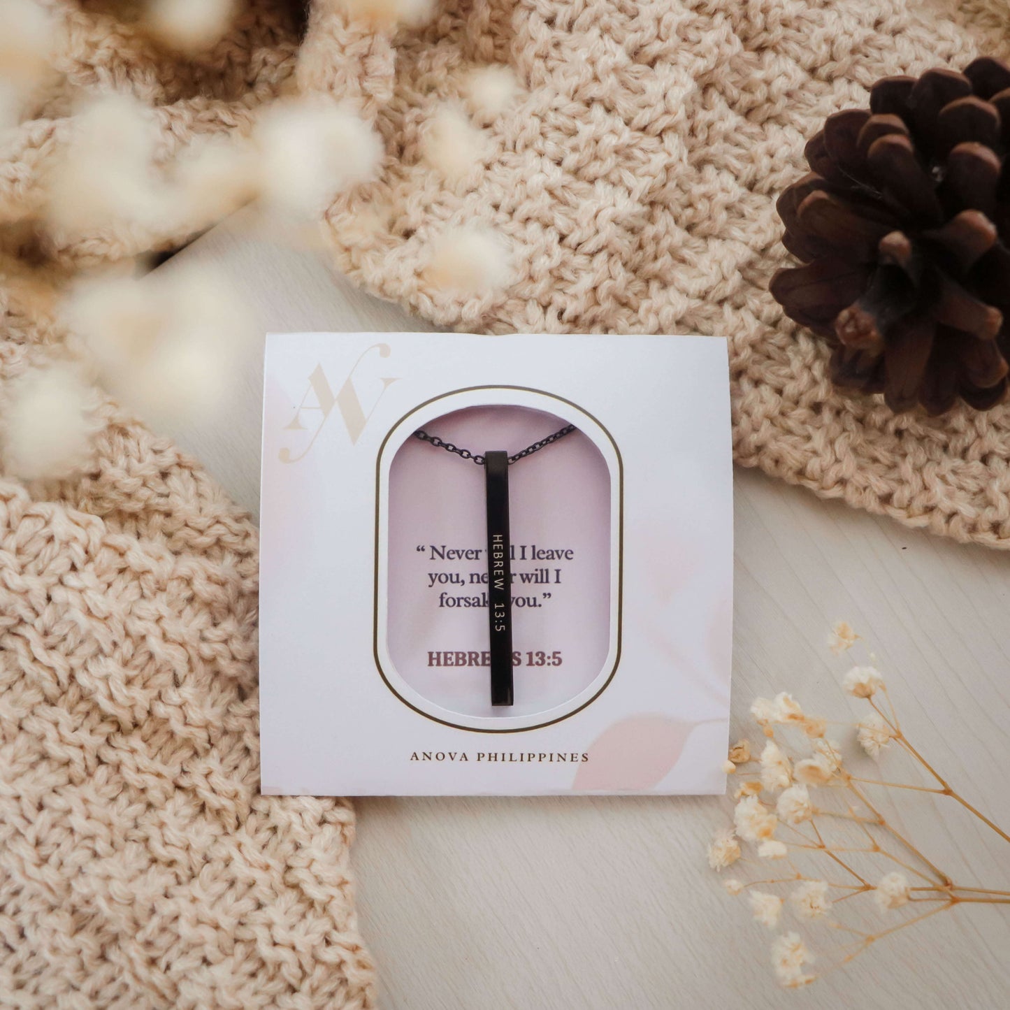 Hebrew 13:5 Bar Necklace