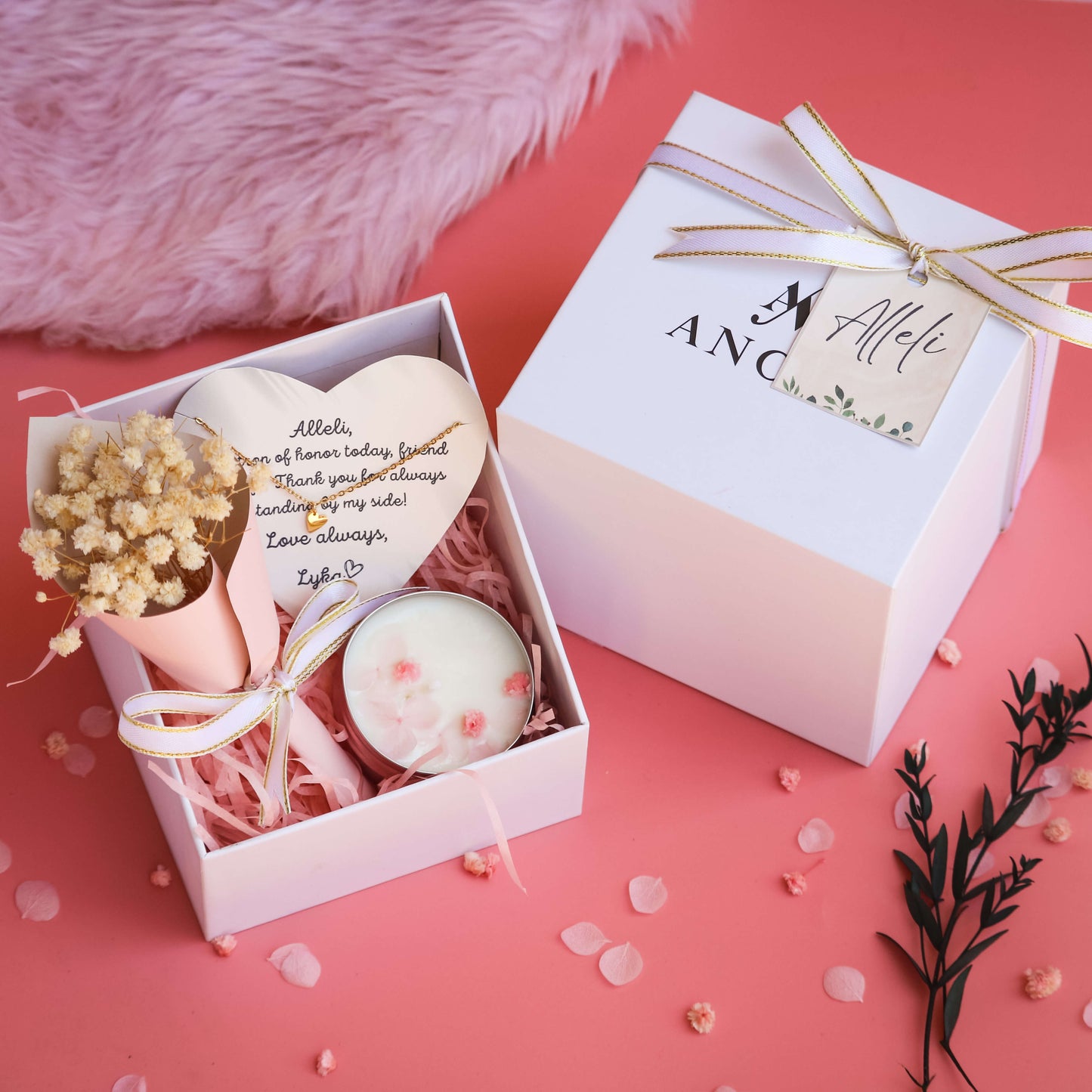 Bridesmaid Wedding Favors (Personalized Necklace + Candle)